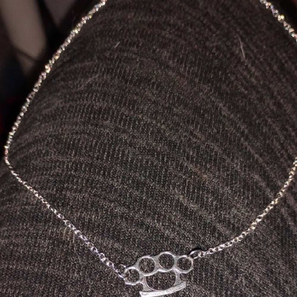Silver-toned Knuckle Duster Pendant Necklace